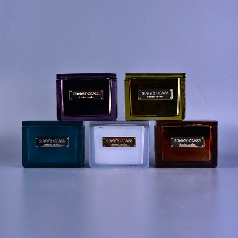 Sunny design luxury square glass candle jar with lid