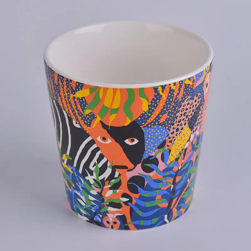 luxury candle jars ceramic candle vessel with unique printing