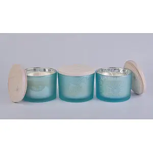 blue frosted glass vessel, glass candle container