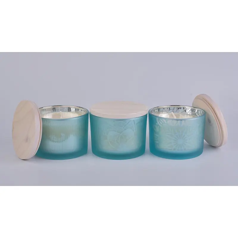 blue frosted glass vessel, glass candle container