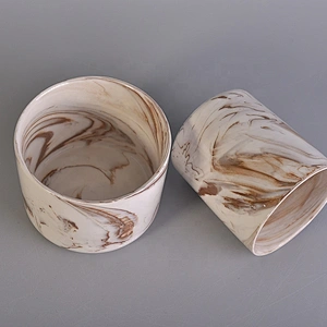 Cylinder marble ceramic candle jars for home decor