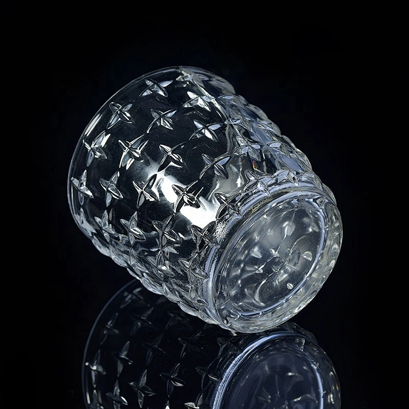 Transparent embossed candle bottles glass candle cup in bulk