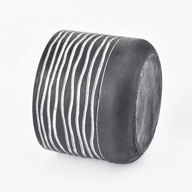 Wholesale black concrete candle containers stripe pattern home decoration