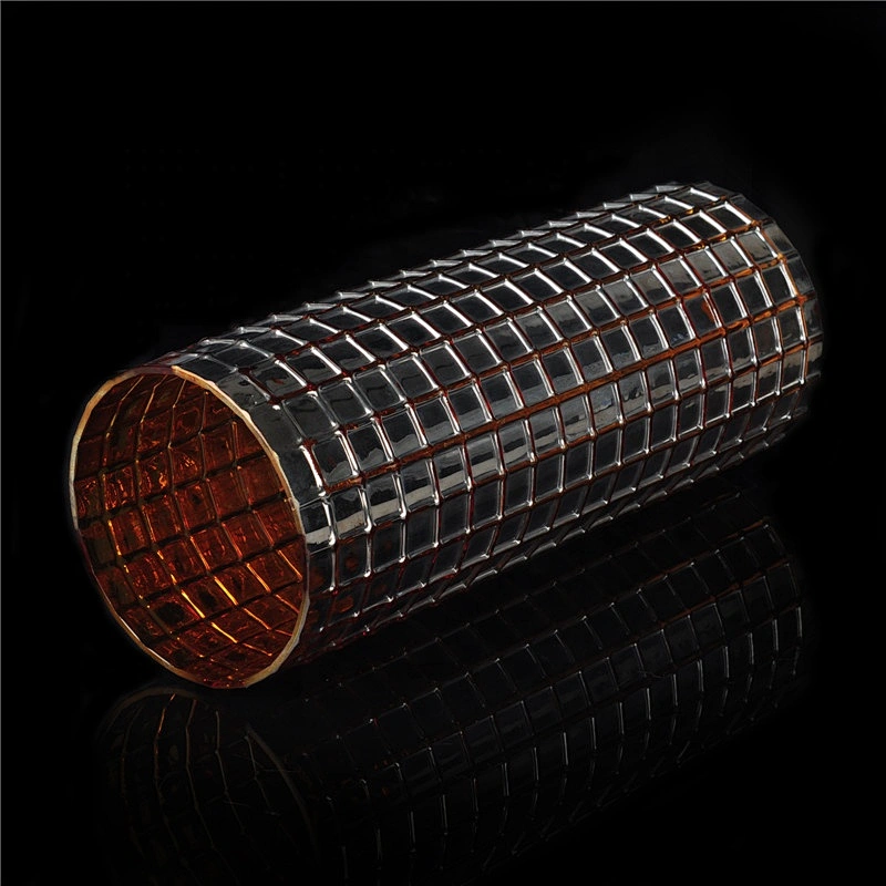 Grid pillar glass candle holders gold home decoration wholesale