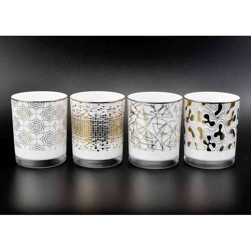 straight glass candle jars with white sprayed inside