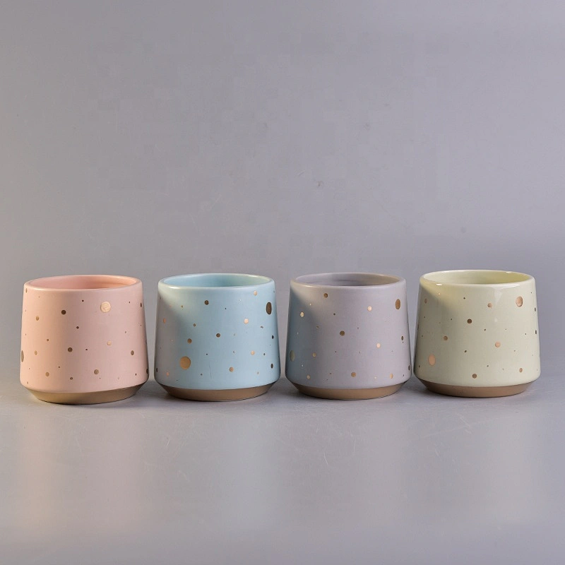 Sunny new design custom pink iridescent candle ceramic container with wood lid