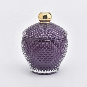 330ML Glass Candle Jar Holder with Lid  for Decor Purple