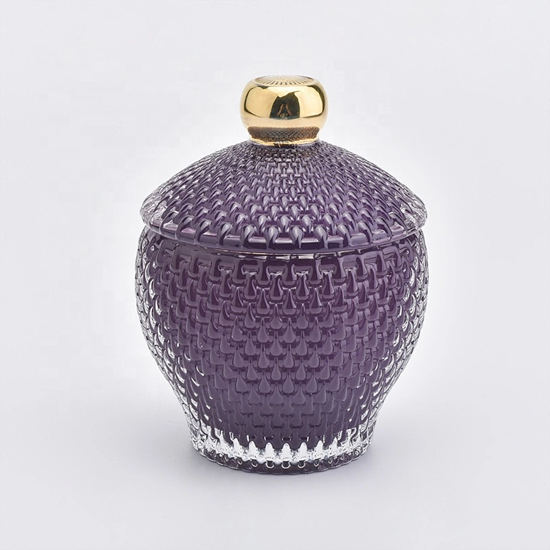 330ML Glass Candle Jar Holder with Lid  for Decor Purple