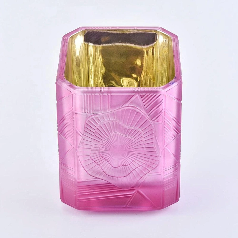 Luxury Trapezoid pink plated Glass candle jar for home decor