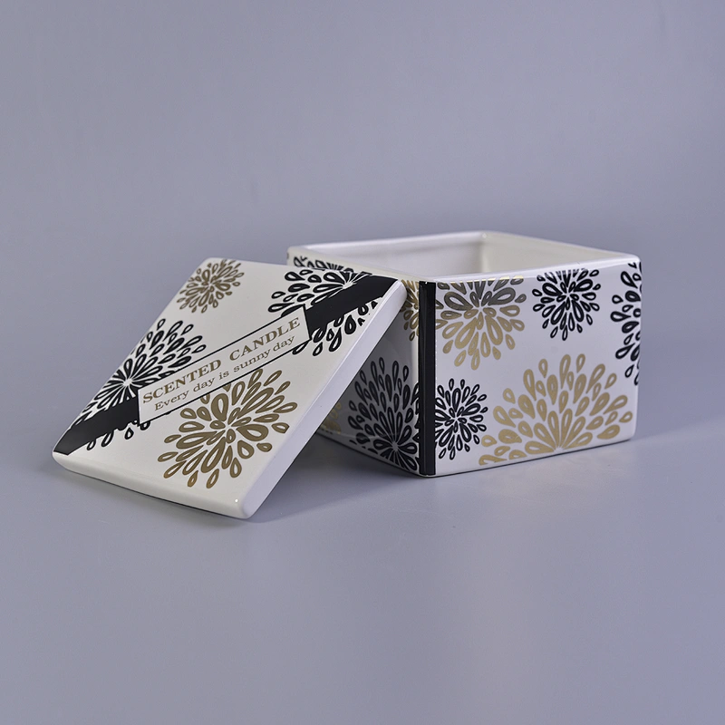 10oz 12oz Luxury square custom ceramic candle jar with lid