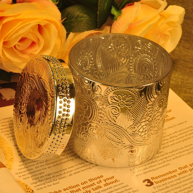 Hot sales custom golden Glass candle jar with glass lids