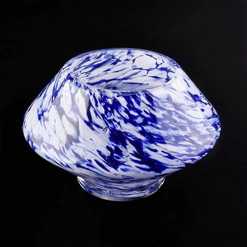 white and blue color mixed glass jar container luxury candle vessel