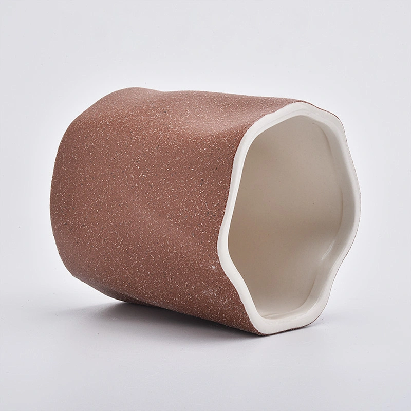 stump shaped brownish red ceramic container, 14 oz matte ceramic candle jar