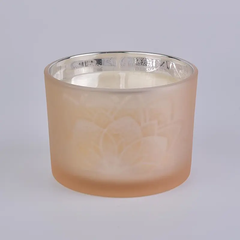 3 wick glass candle container, light yellow electroplating glass vessel