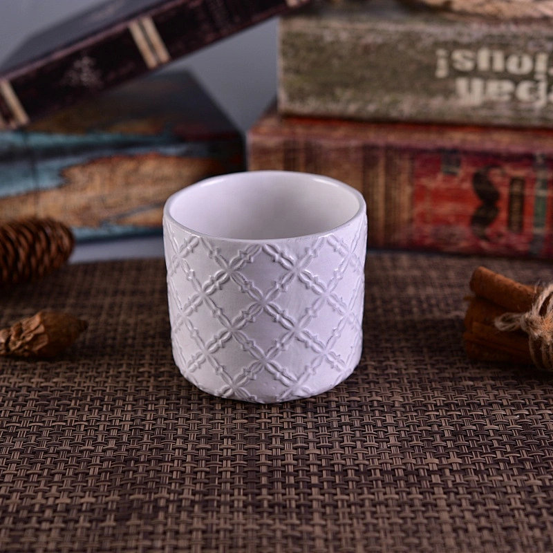 Flower pattern White matte scented ceramic candle jars