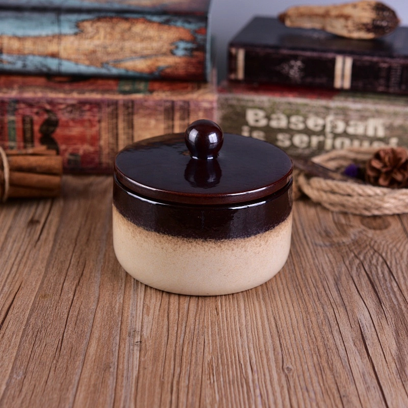 500ml Brown round ceramic votive candle holders with lids