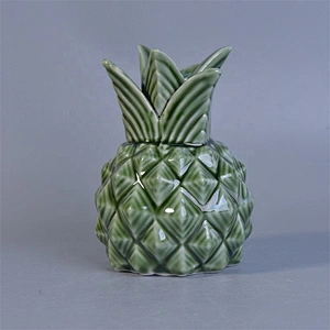 Pineapple-shape green Geo cut ceramic scented votive candle vessel custom candle holders with lid home decor wholesale
