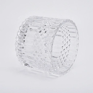 Clear engraving votive candle jar glass candle holder with lid home decoration