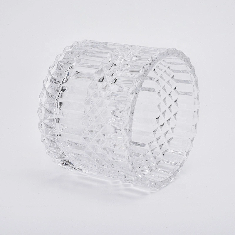 Clear engraving votive candle jar glass candle holder with lid home decoration