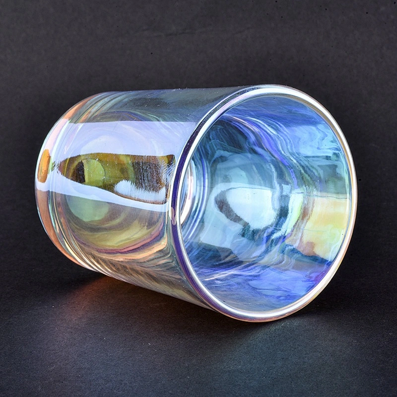 Hot sales iridescent custom finish glass candle jar for candle making