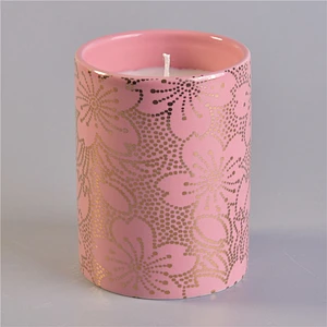 Sunny Glassware design pink gold printing jars decorative ceramic candle vessel wholesales
