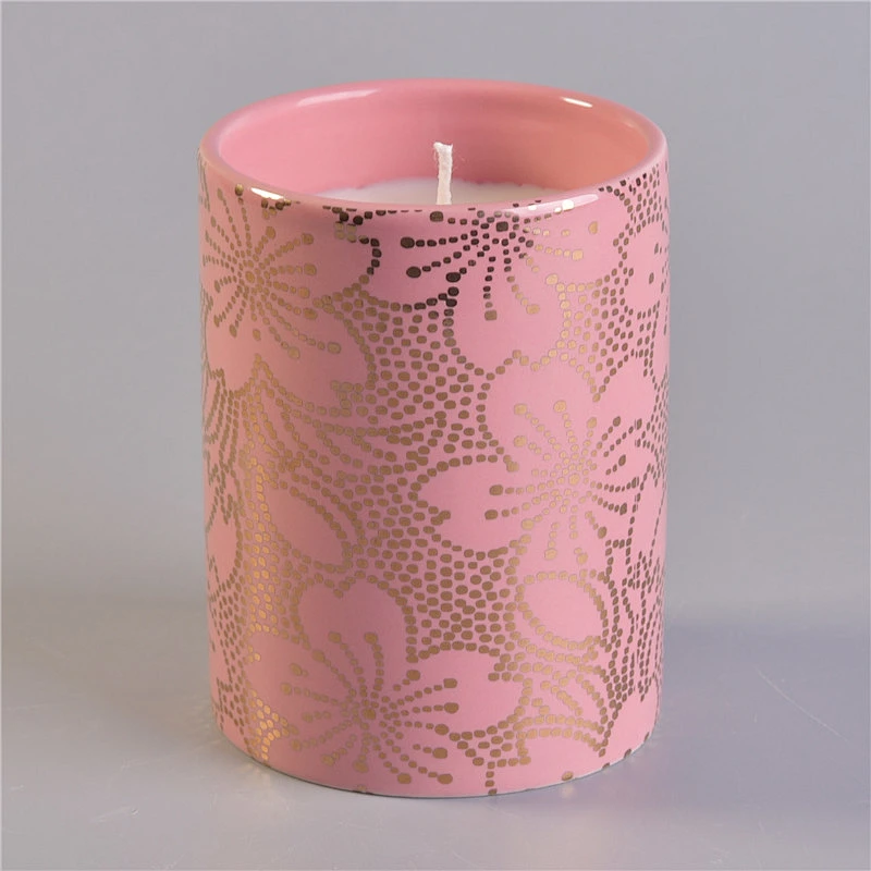 Sunny Glassware design pink gold printing jars decorative ceramic candle vessel wholesales