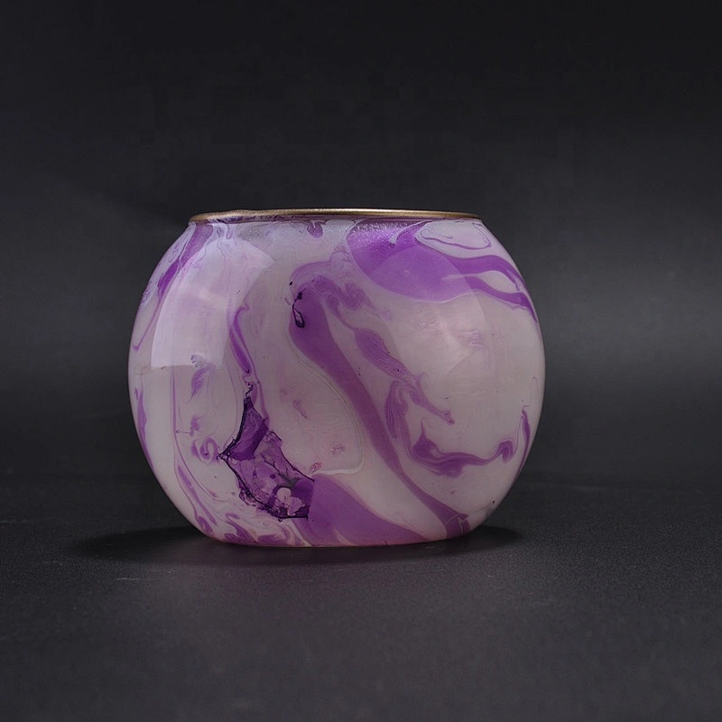 Ball glass candle jars with gold rim blue purple home decoration wholesales
