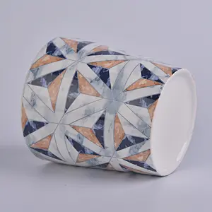 600ml ceramic candle jar wholesale with geometric decal printing