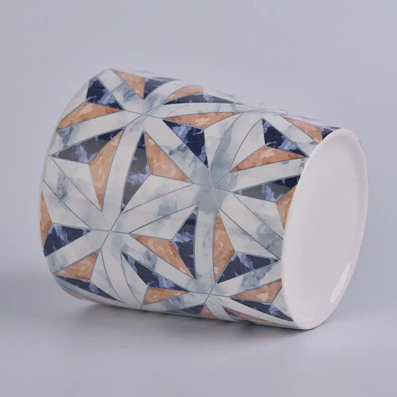 600ml ceramic candle jar wholesale with geometric decal printing