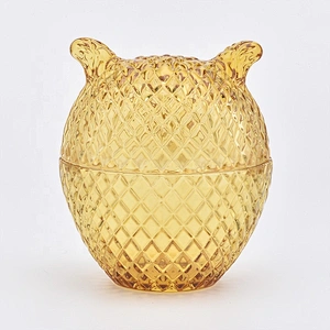 Small owl shape yellow glass candle jar home decoration