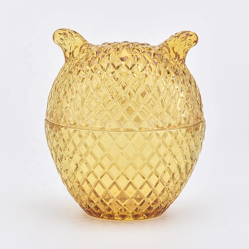 Small owl shape yellow glass candle jar home decoration