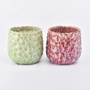Embossed ceramic candle jars custom candle holders home decor
