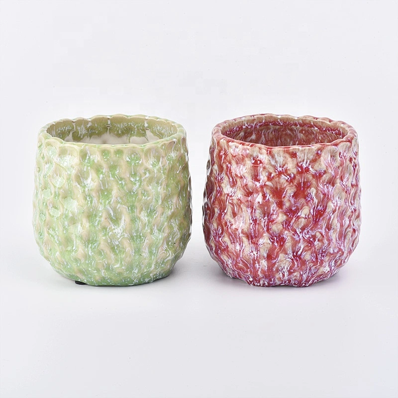 Embossed ceramic candle jars custom candle holders home decor