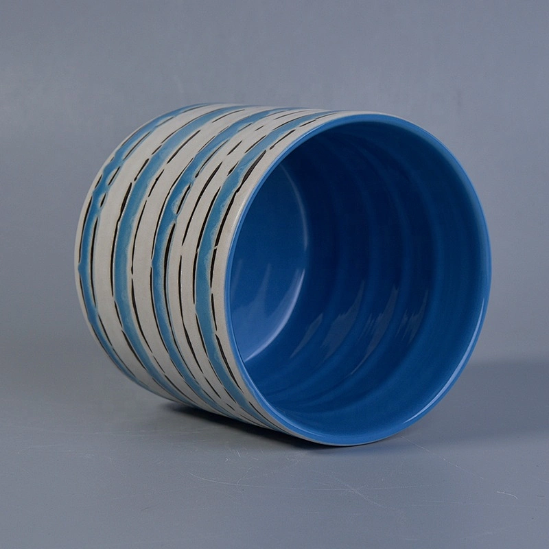 Vintage blue round hurricane ceramic scented candle holders home decor supply