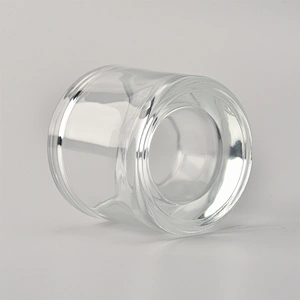 thick glass candle vessel, transparent candle holder
