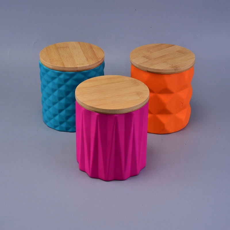 630ml Matte Yellow Ceramic Candle Holders with Bamboo Lids for Home Decoration