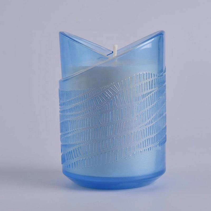 Wholesales heart shape matte blue glass candle jar