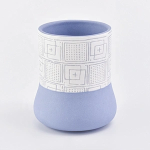 Blue matte ceramic candle jar handmade glazed candle vessel party decor