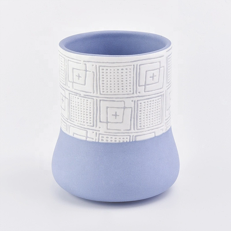 Blue matte ceramic candle jar handmade glazed candle vessel party decor