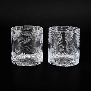 Cylinder customized leaf pattern candle vessel glass candle holder home decoration
