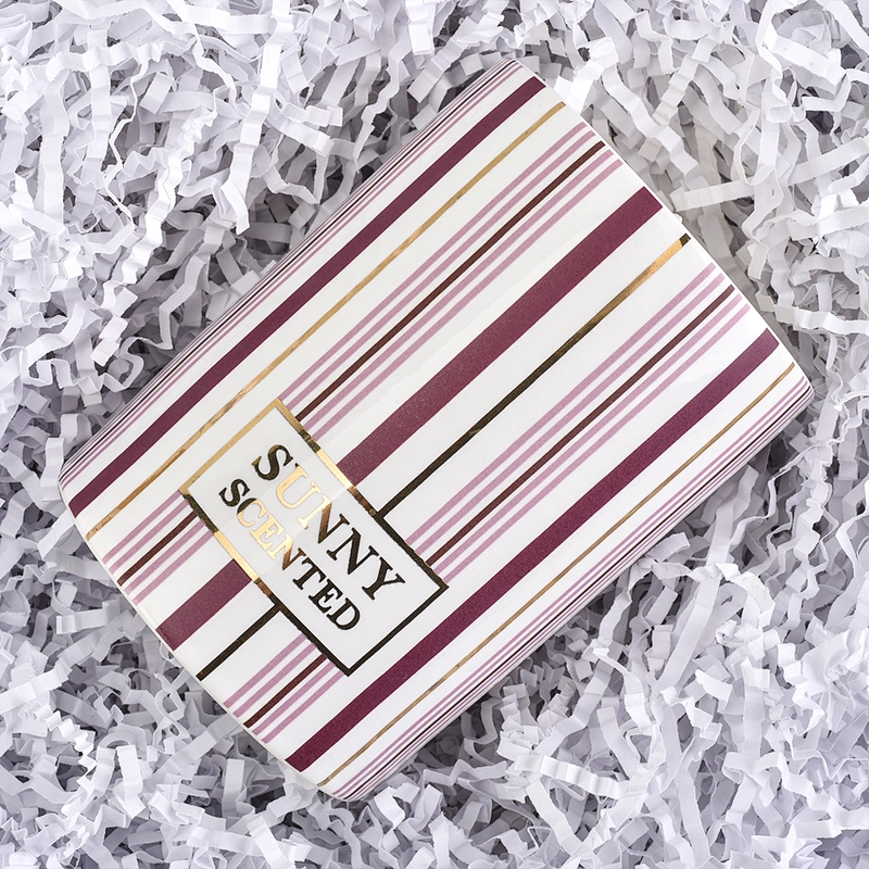cylinder ceramic candle jar with stripes, decorative ceramic candle holder