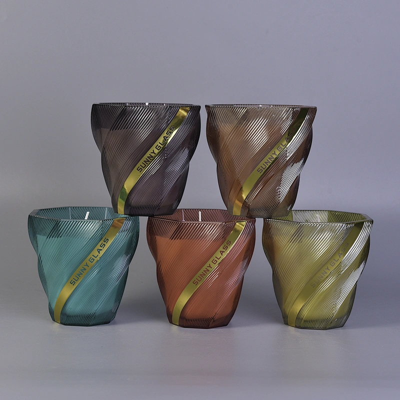 10oz 12oz 14oz Sunny design Luxury spiral colored glass candle jars wholesale
