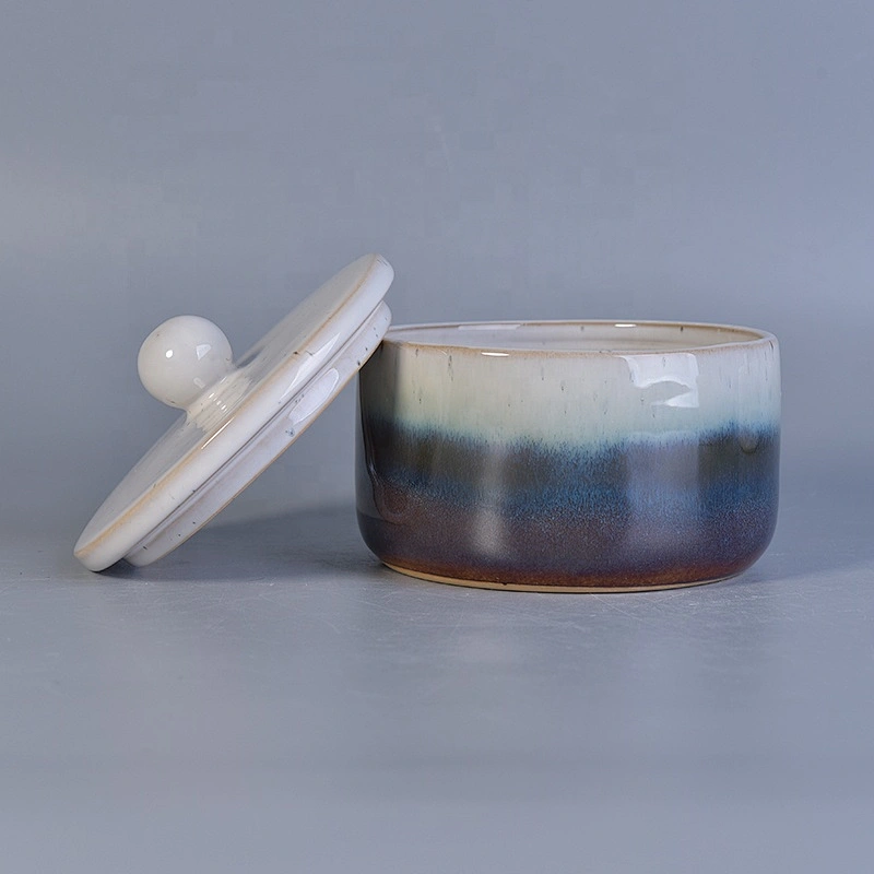 Round glaze printing custom ceramic tealight candle vessel porcelain holders with lid  wedding occasion use suppliers