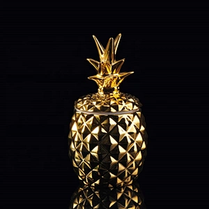 Large Metallic Gold Pineapple Ceramic Candle Jars Home Decoration Pieces