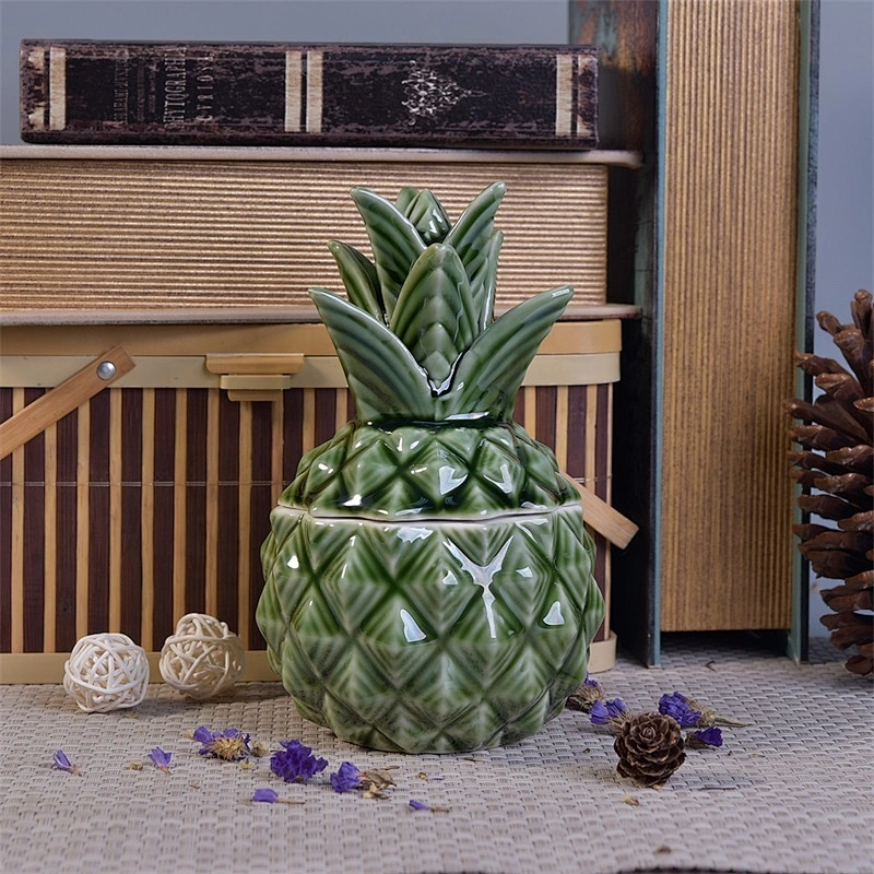 Pineapple-shape ceramic votive candle vessel luxury candle holder with lid home decor wholesale