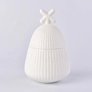 Matte White Stripes Ceramic Candle Holder with Lid Home Decoration Pieces