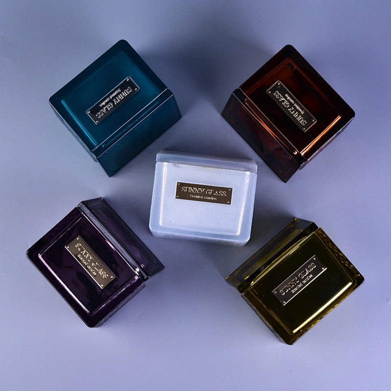 Sunny design luxury square glass candle jar with lid
