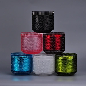 Wholesales tealight snow design colorful luxury candle glass jar with lids