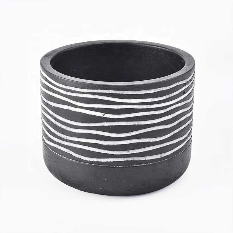 Wholesale black concrete candle containers stripe pattern home decoration