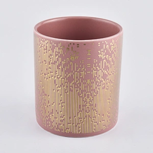 pink candle vessel jar with gold prints, decorative ceramic candle jars